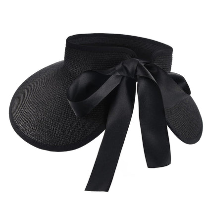 Foldable Adjustable Wide Brim Open Top Outdoor Sun Visor Hat - Black