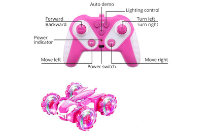Spider Remote Control Car with Cool Lights 360?? Rotating 4WD Off-Road Race Car -Pink