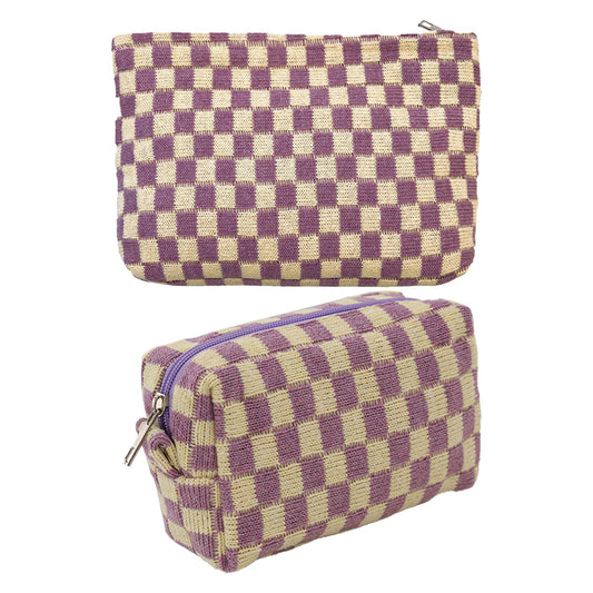 2Pcs Checkered Makeup Bags Travel Toiletry Bag Organizer Makeup Storage Bags Purple