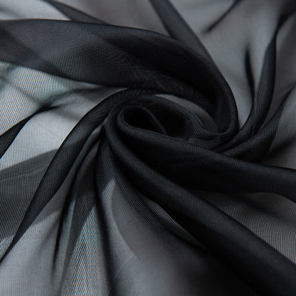 3 Piece Polyester Sheer Rod Pocket Curtains for Window Door  Divider - Black