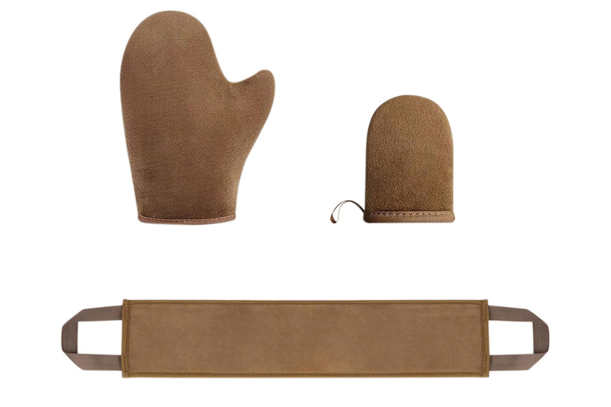 3Pcs Set Self Tanner Mitt Self Tanning Mitt Glove Reusable Washable for Women -Brown