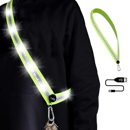 Adjustable LED Reflective Belt Sash 3 Light Modes High Visibility Night Security Belt Running Gear White