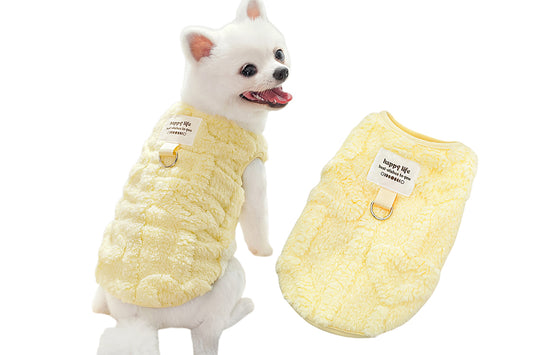 Sherpa Fleece Dog Jumper Sweater with D-Ring for Small Dogs Chihuahua Yorkshire -Yellow