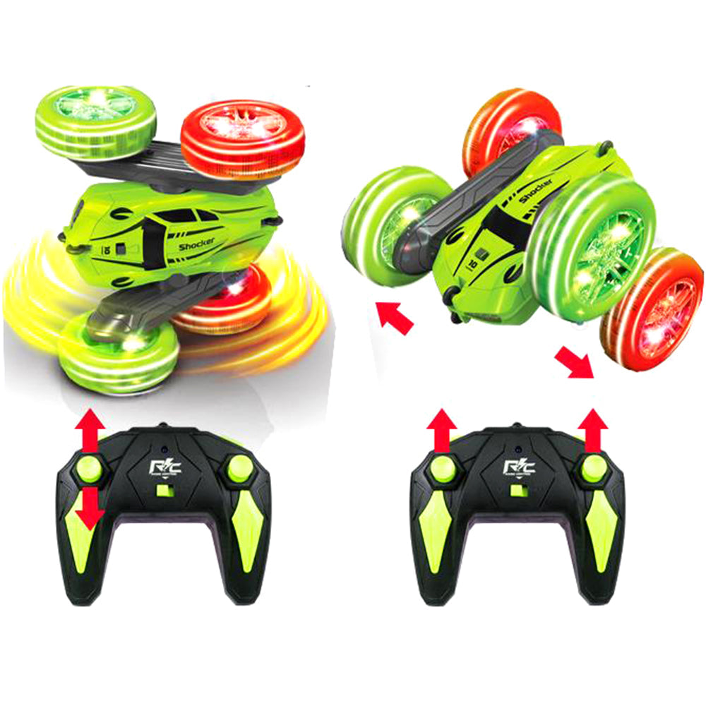 2.4 GHZ Remote Control Stunt Car 4WD Double Sided Rotating Crawler with Headlights Green