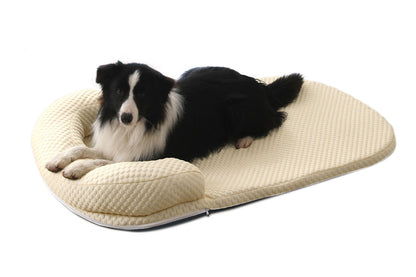 Pet Cooling Mat Memory Foam Cooling Fabric Dog Crate Bed with Pillow-Light Yellow