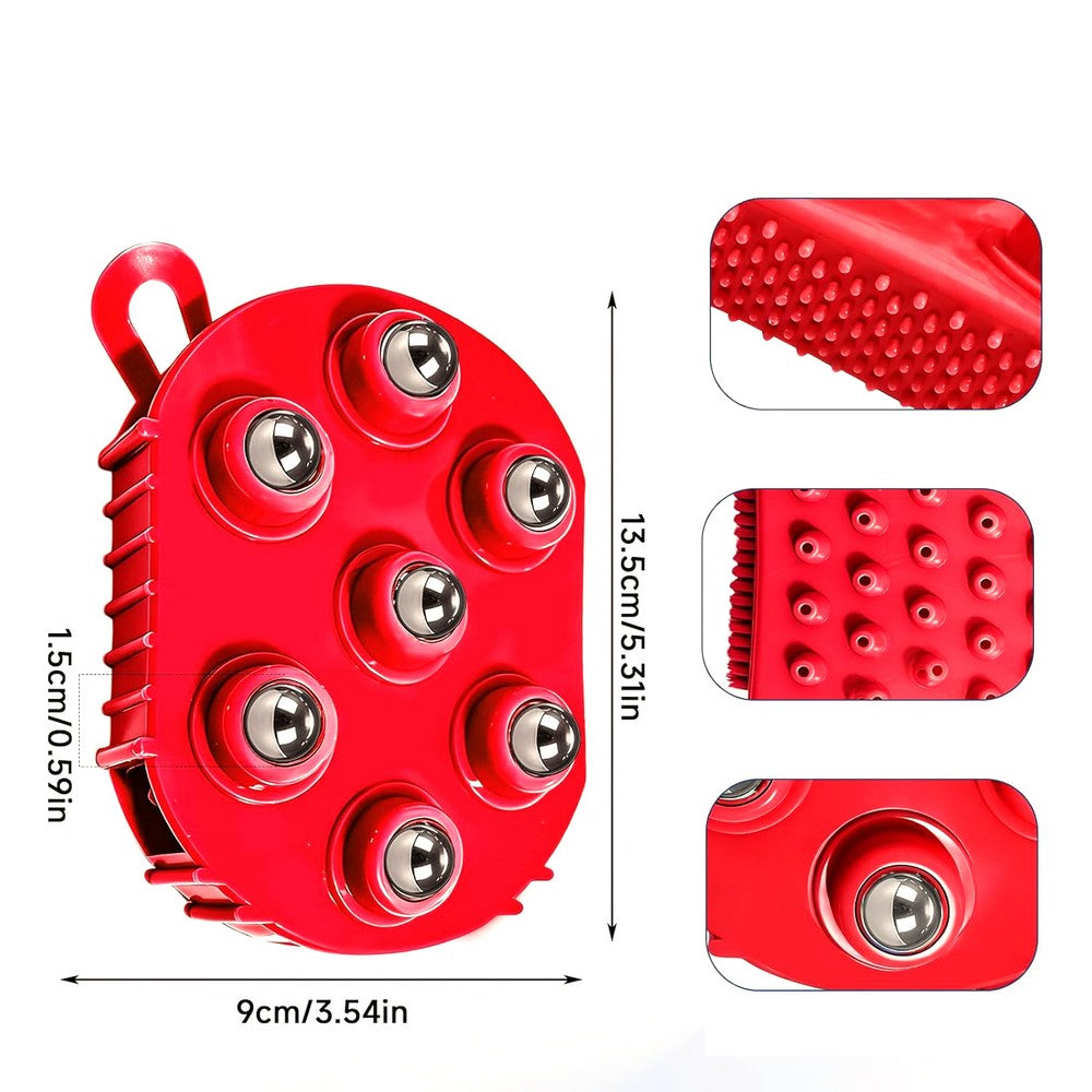 2Pcs Roller Ball Massager Glove Lymphatic Massage Fascia Muscle Release for Back-Red