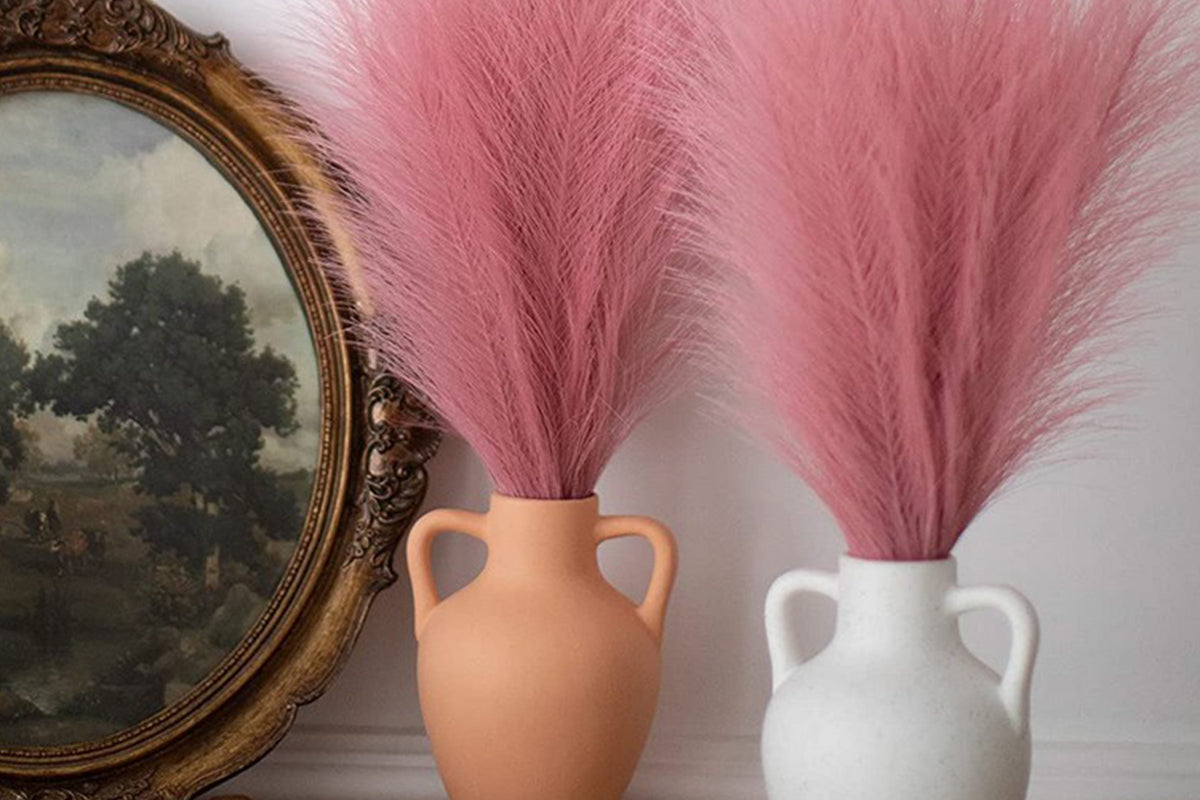 4pcs Faux Pampas Grass Boho Room Decor Flowers Bunches for Wedding Party-Pink