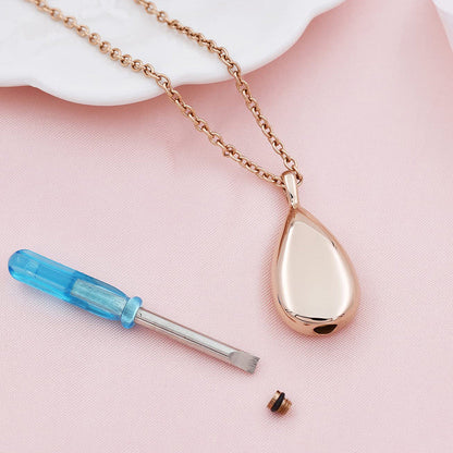 Stainless Steel Teardrop Cremation Pendant â€?Keepsake Memorial Necklace Rose Gold