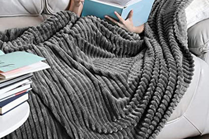 Super Soft Warm Flannel Plush Blankets Throws For Couch Sofa Bed-Grey