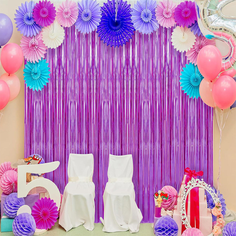 2Piece PET Foil Fringe Door Curtains- Rose Red