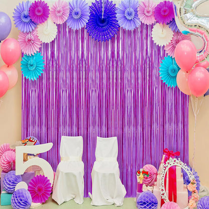 2Piece PET Foil Fringe Door Curtains- Rose Red