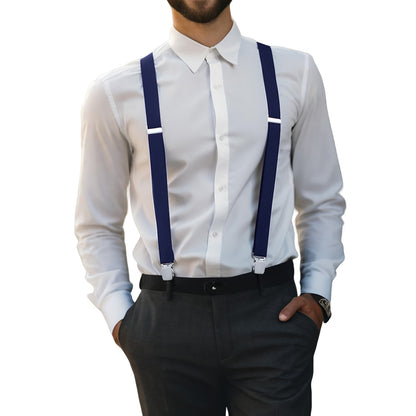Mens X Back Elastic Suspenders with 4 Metal Clips - Navy