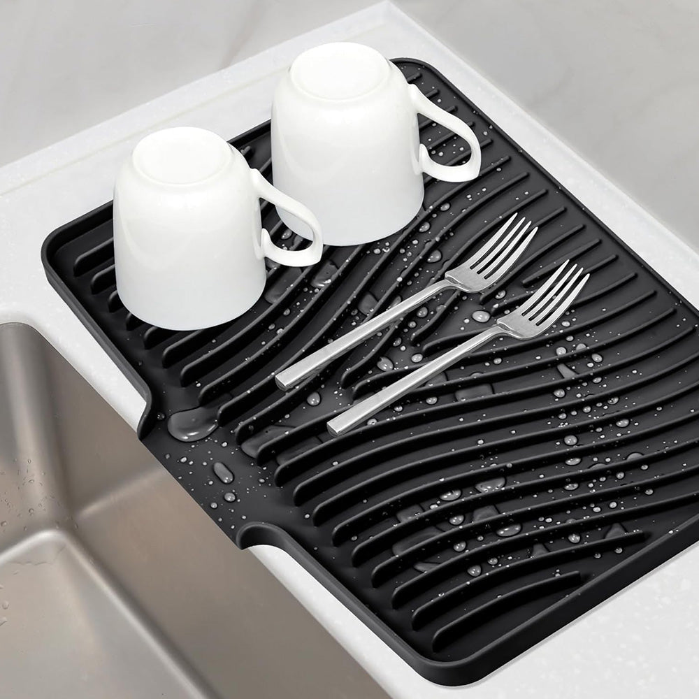 Silicone Dish Drying Mat for Kitchen Counter Non-Slip Drain Pad Black