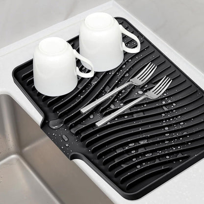 Silicone Dish Drying Mat for Kitchen Counter Non-Slip Drain Pad Black