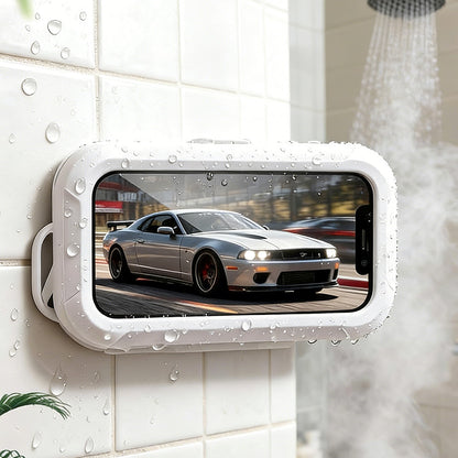 Waterproof Anti-Fog Rotating Shower Phone Holder for Bathroom Smartphone Case-White