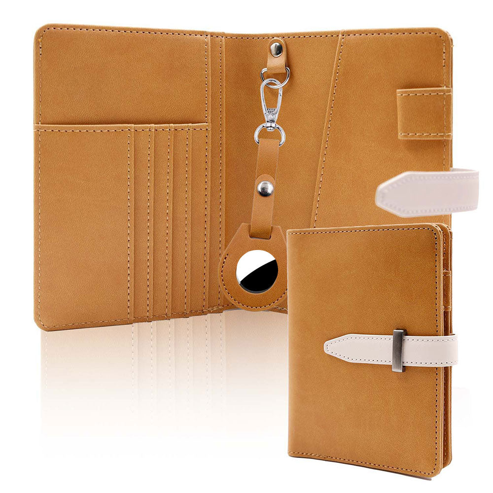 RFID Blocking Passport Wallet Travel Passport Card Case with Airtag Holder Brown