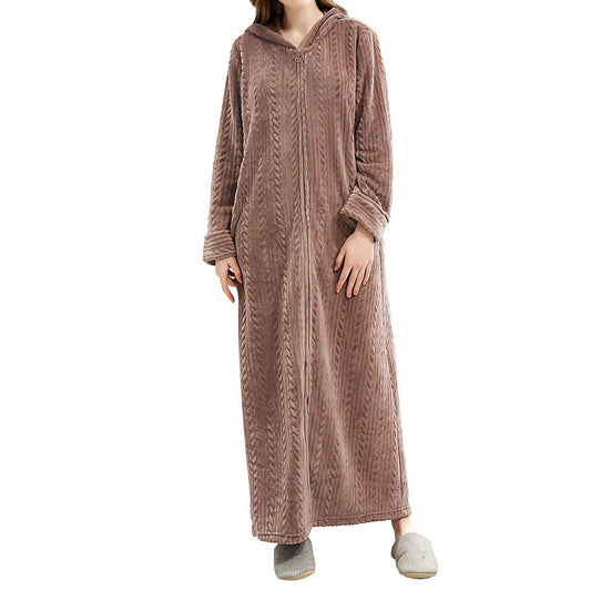 Unisex Bathrobe Fleece Robes Winter Warm Nightgown Sleepwear Pyjamas-Coffee