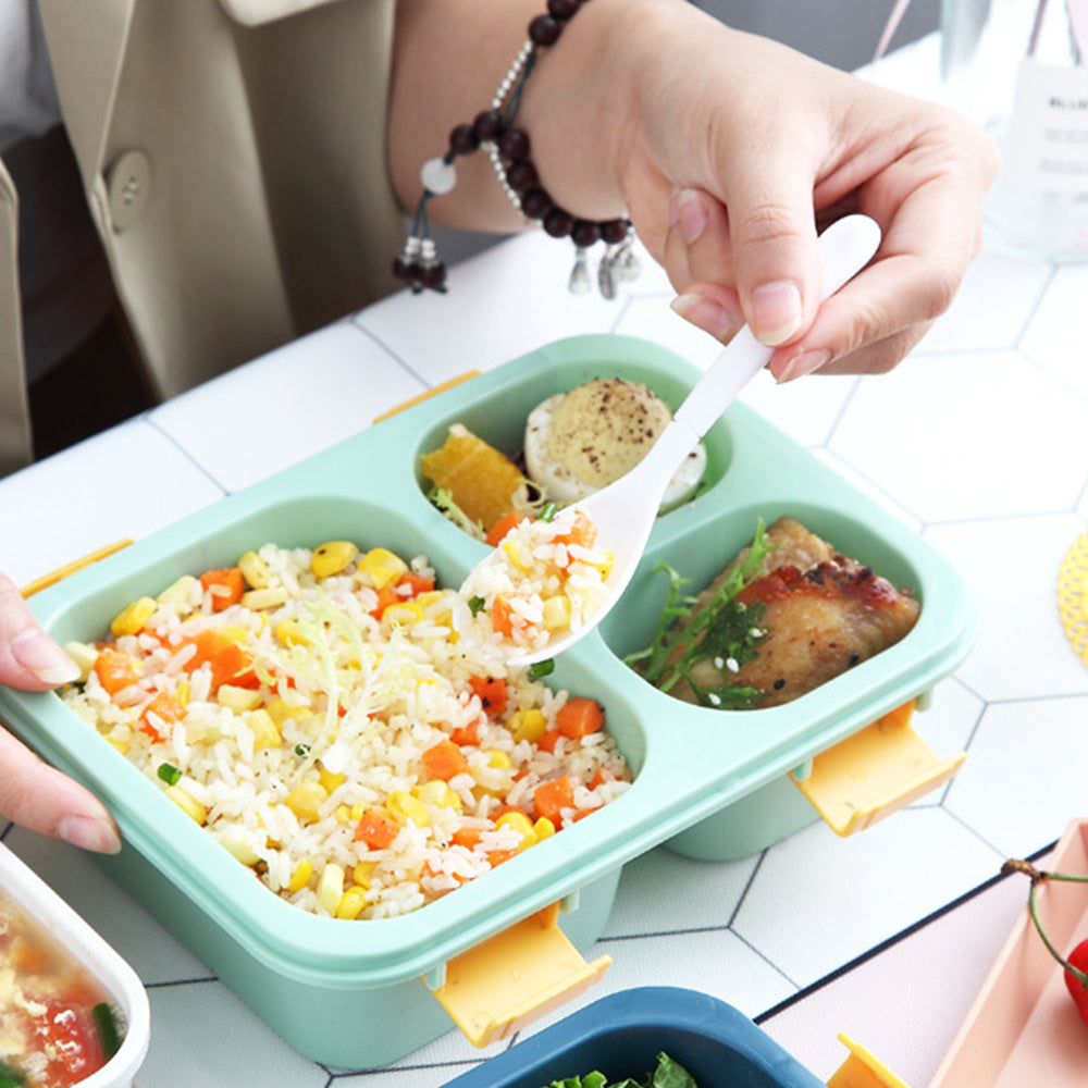 Portable 3-Compartment Microwaveable Lunch Box Bento Box with Cutlery Green