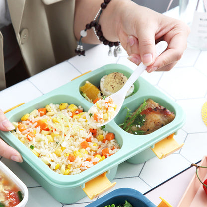 Portable 3-Compartment Microwaveable Lunch Box Bento Box with Cutlery Green