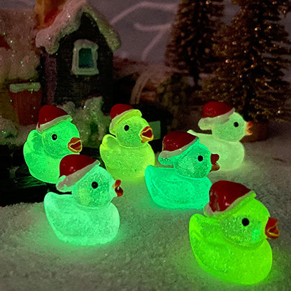 28Pcs Christmas Mini Luminous Resin Ducks Ornaments Desktop Miniature Garden Decorations