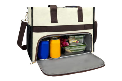 Lunch Tote Bag With Insulated Lunch Box Compartment For Travel And Leisure-Beige