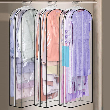 3Pcs Set Transparent Garment Bags Dustproof Hanging Suit Bags for Closet Storage