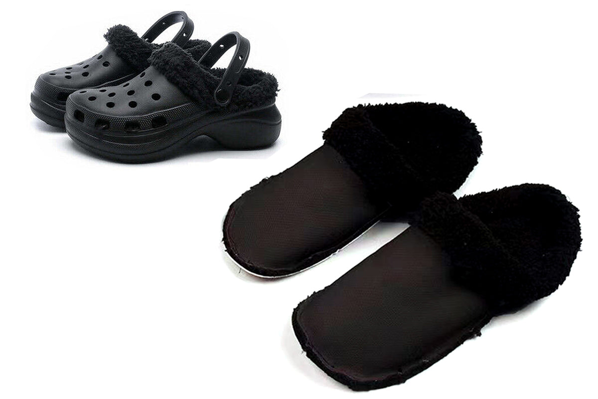 Fleeced Liner Inserts For Croc Replacement Fuzzy Lining Warm Insoles For Winter-Black