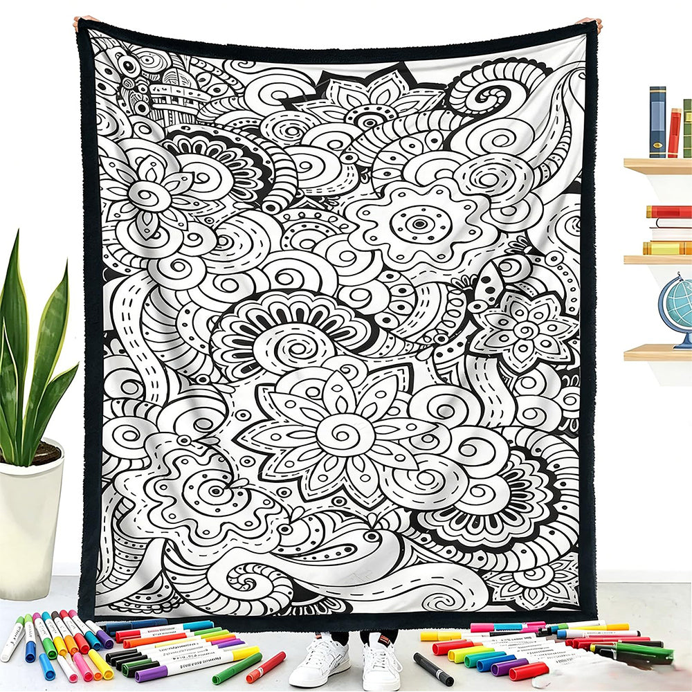 DIY Coloring Blanket Washable Reusable Coloring Mat for Adults - Flower