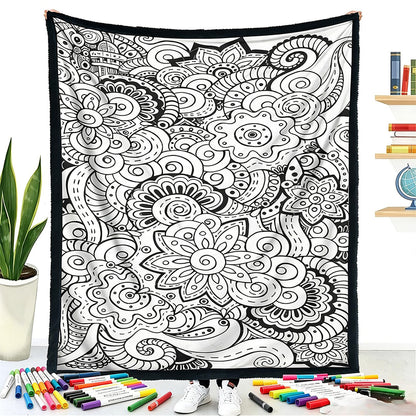 DIY Coloring Blanket Washable Reusable Coloring Mat for Adults - Flower