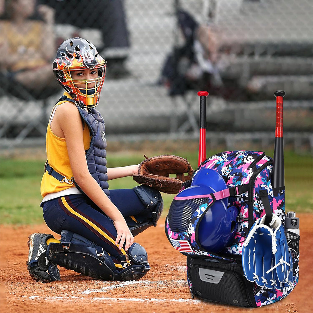 Large Capacity Baseball Bag Softball Bat Bag with Shoe Compartment Multi-Color