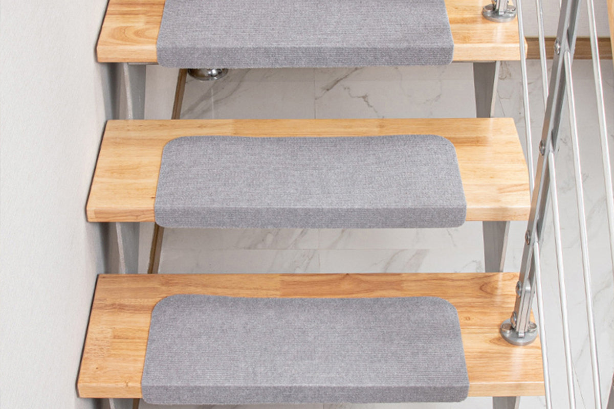 6Pcs Stairs Tread Mat Self-adhesive Cling Non Slip Wear-Resistant Carpet Mat-Gray