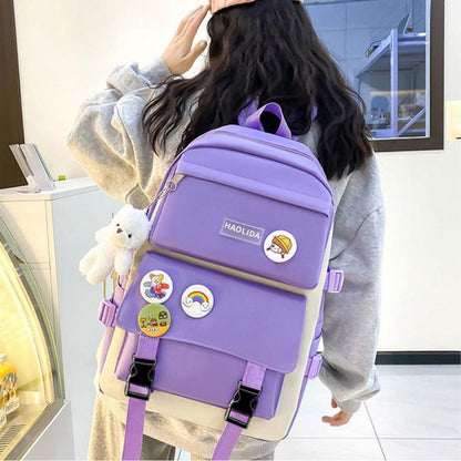 5Pcs Backpack Set for Girls with Tote Bag for Primary Elementary High School-Purple