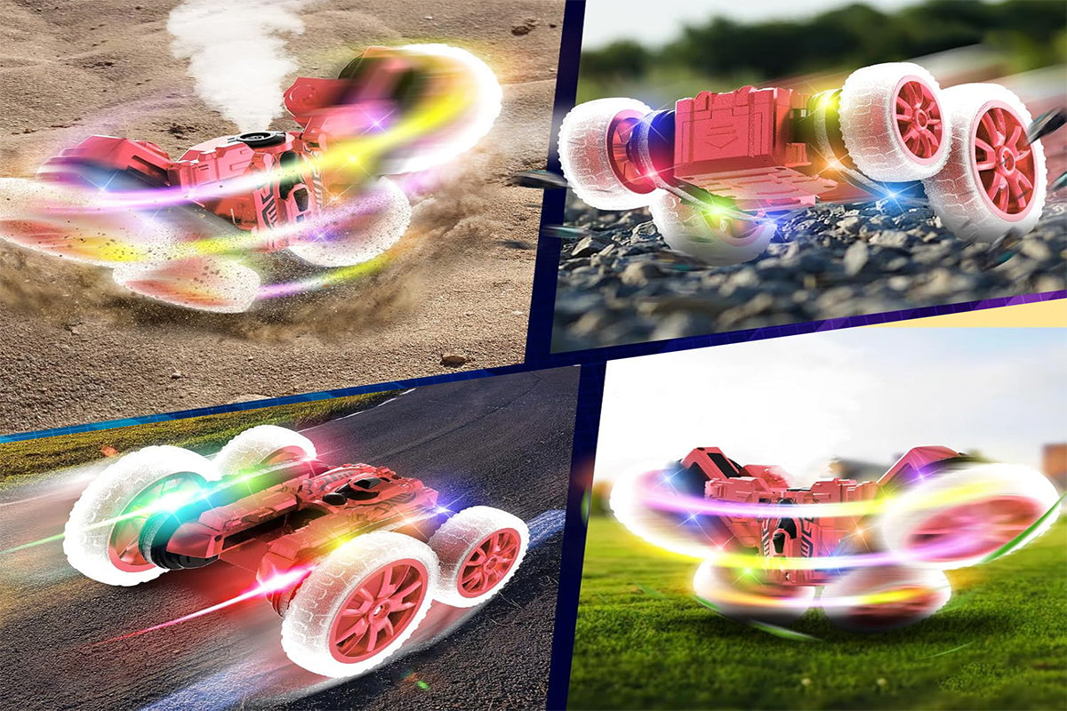 Remote Control Car 360 Degree Rotating RC Cars with Cool Spray 2.4Ghz Double Sided RC Stunt Car with Cool Lights-Red