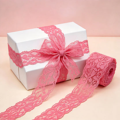 10 Yards Elastic Floral Lace Trim Stretch Ribbon for Sewing and DIY Crafts - Pink