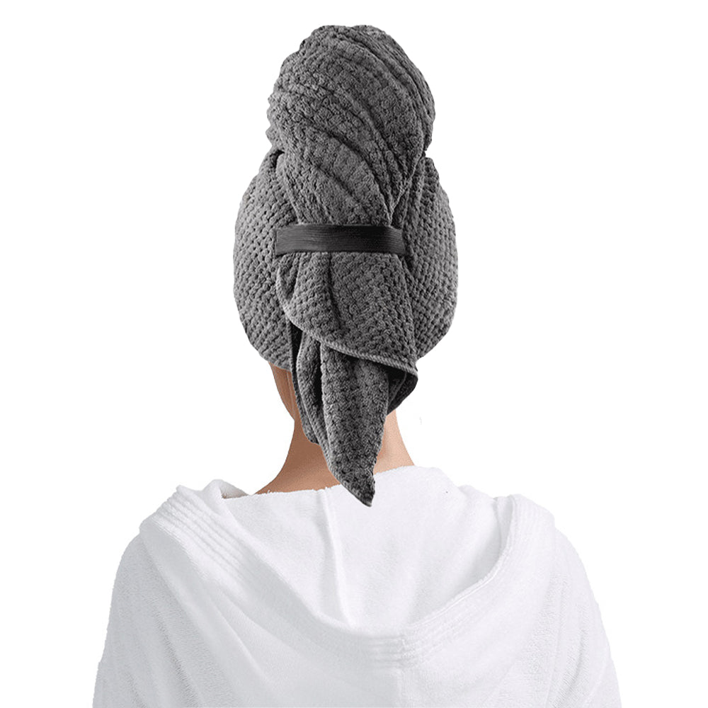 Microfiber Hair Drying Towel Hair Turbans with Elastic Strap Gray