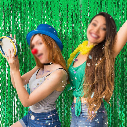 2 Piece Fringe Curtains Shiny PET Streamer Party Backdrop - Green
