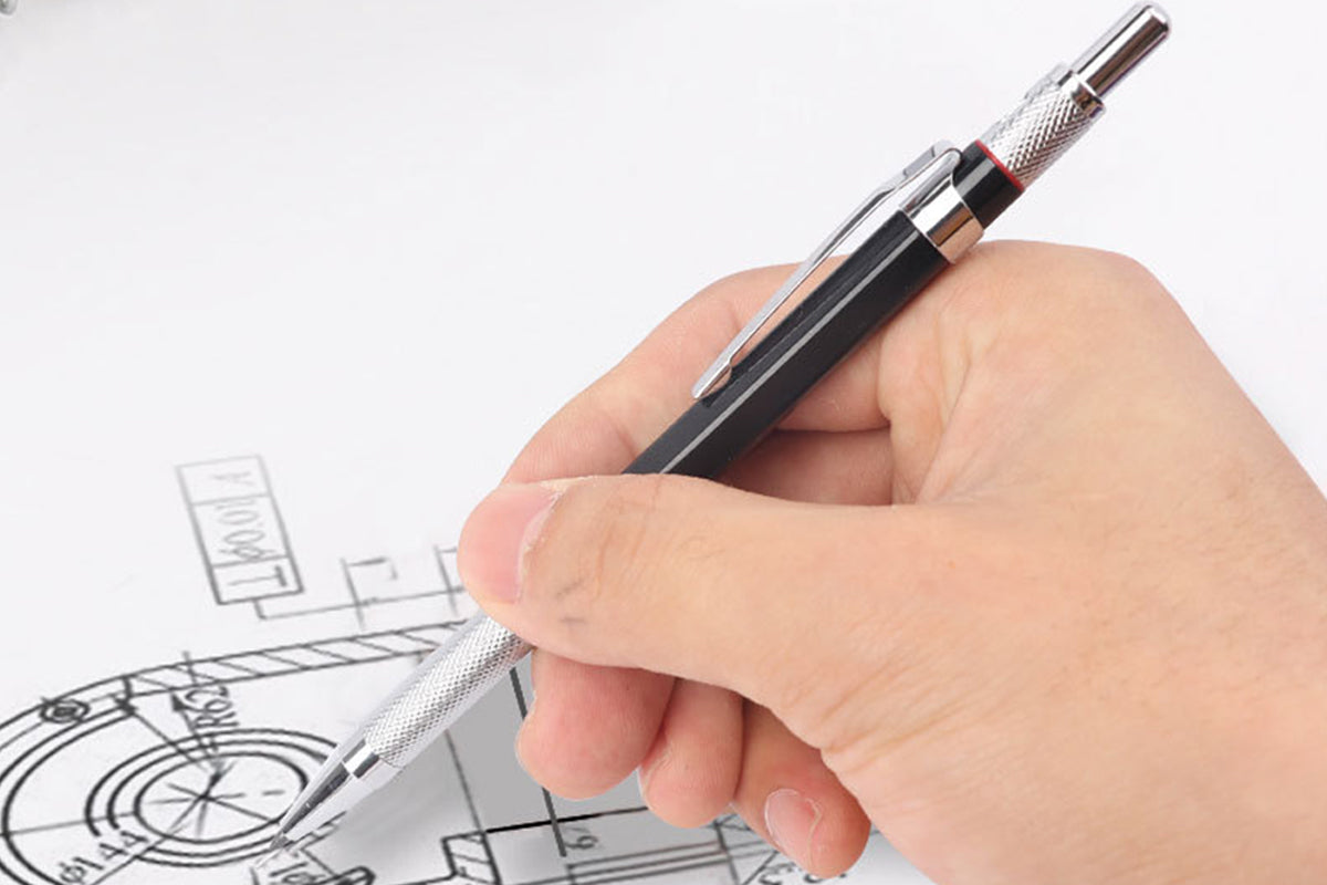 2B Lead Holder Pen Automatic Mechanical Drafting Drawing Pencil Art Tool With Refills Case-Black Pencil With Black Refills