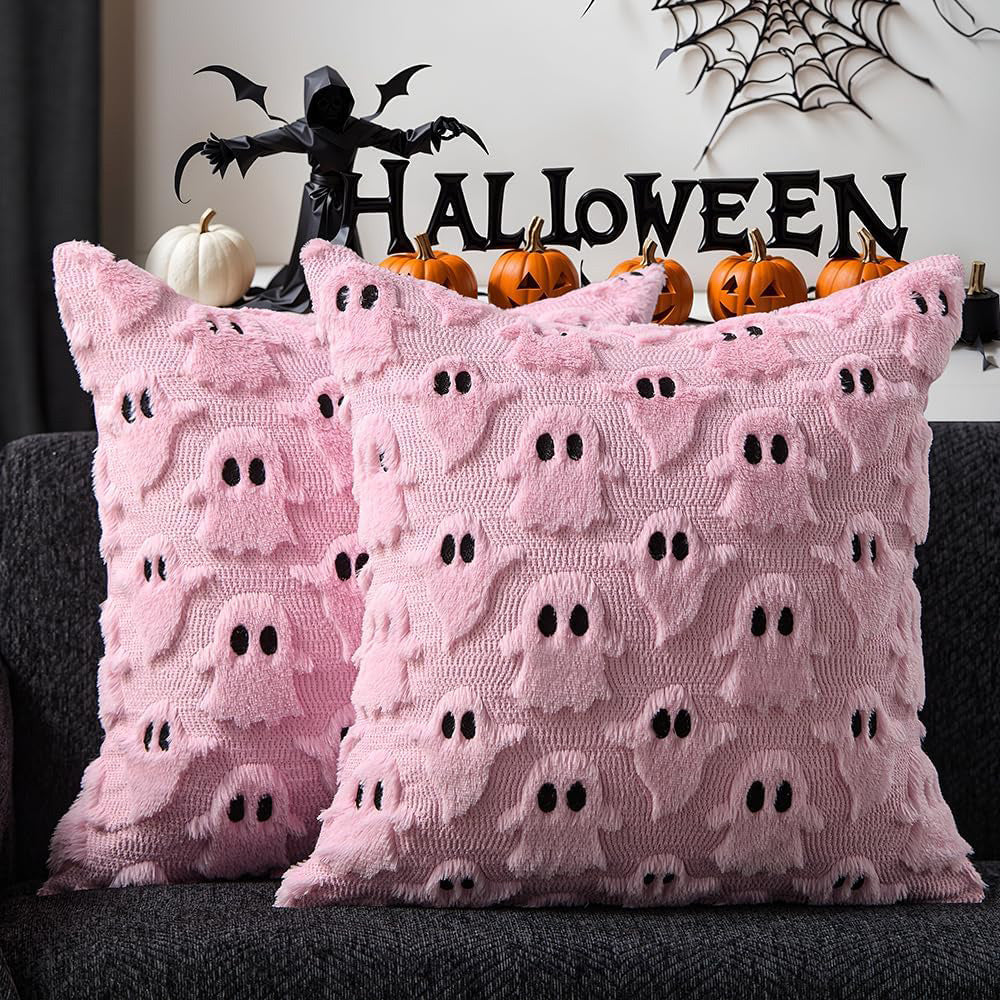 Cute Halloween Ghost Pillow Cover for Living Room - Pink