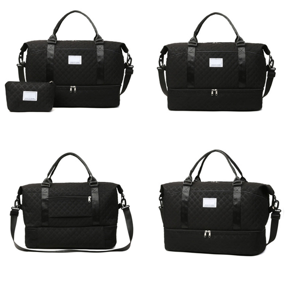 2Pcs Travel Duffle Bag Weekender Bags for Women with Shoe Compartment Hospital Bags-Black