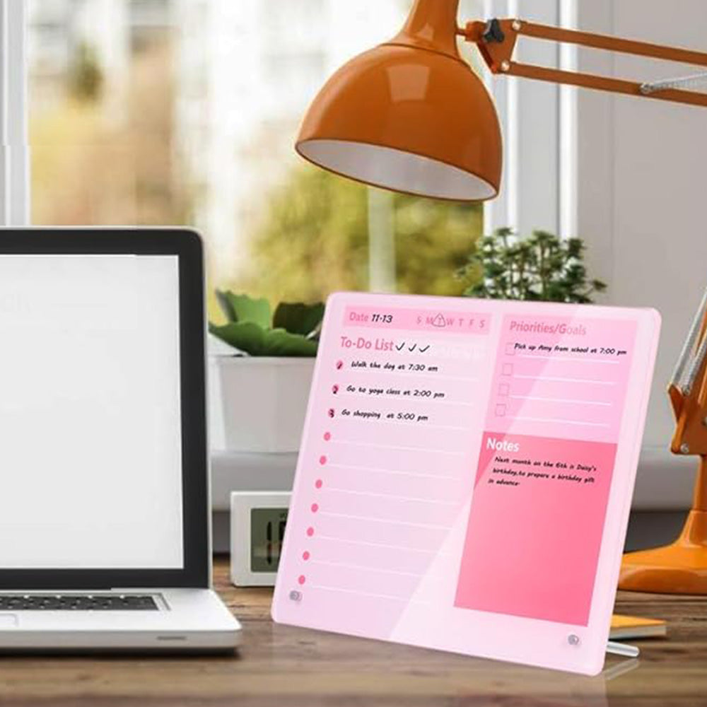 Thick Acrylic Dry Erase Board for Desk Planner with Stand-Pink