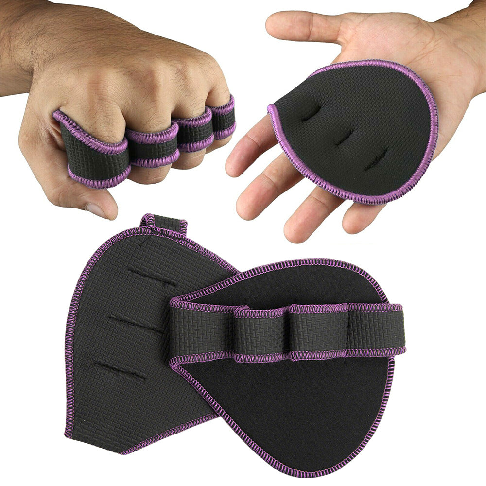 2Pcs Four Finger Gym Palm Grip Gloves Non Slip Weight Lifting Gloves-Purple