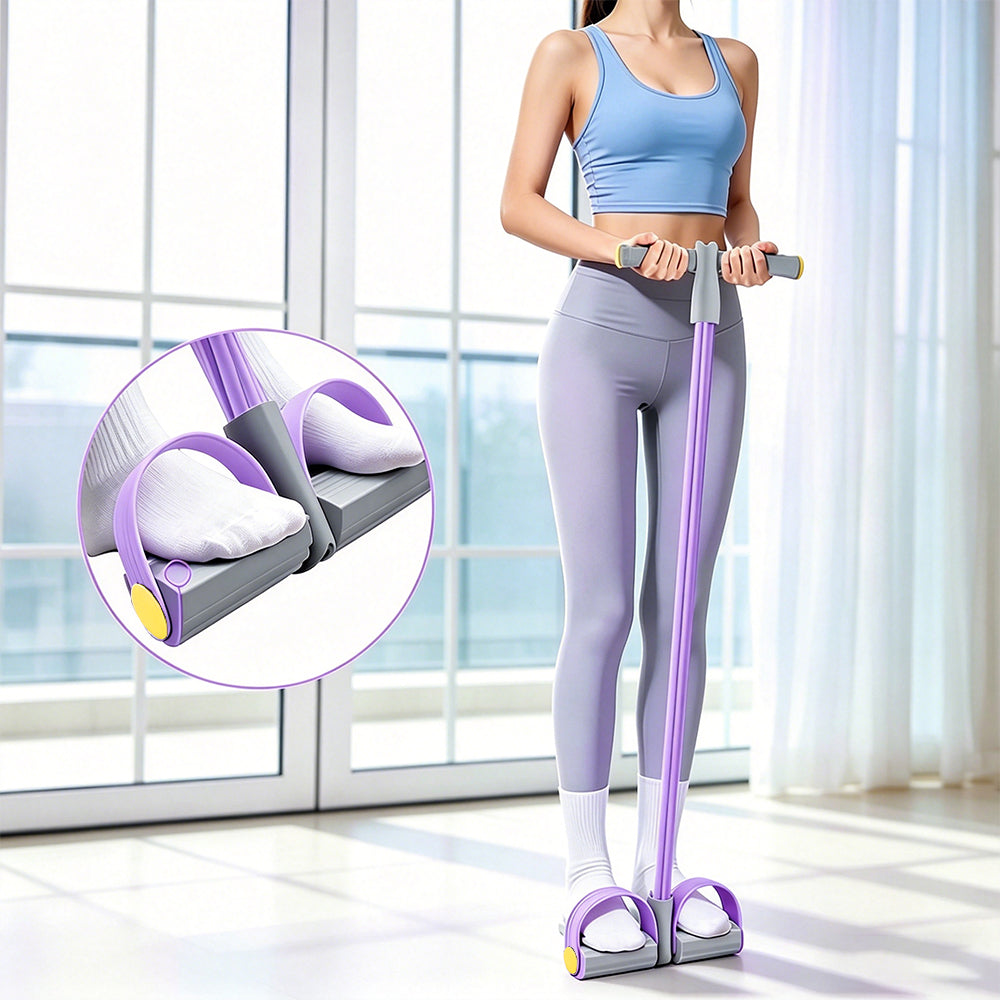 6 Tube Multifunction Pedal Resistance Band with Hand for Sit Up Home Gym Workout-Purple