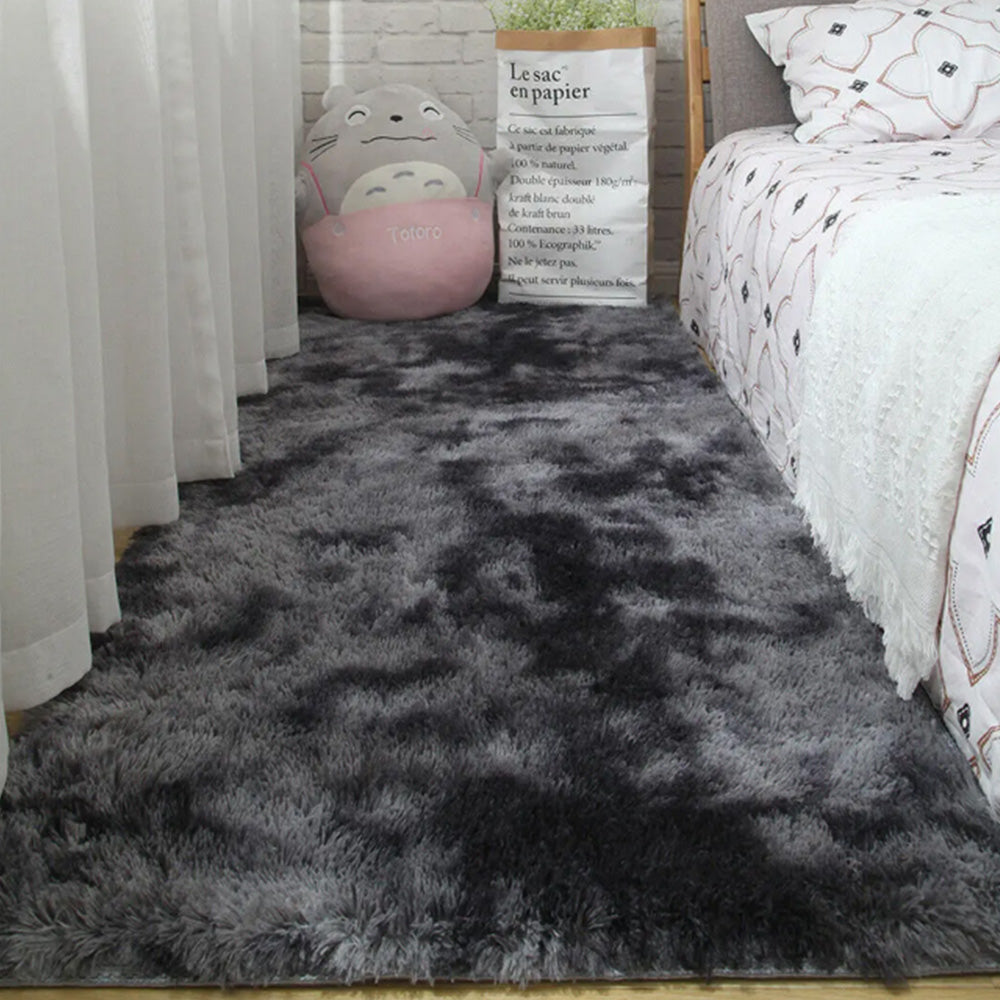 Plush Area Rug Soft Fluffy Carpet for Bedroom Living Room Dorm Room-Black