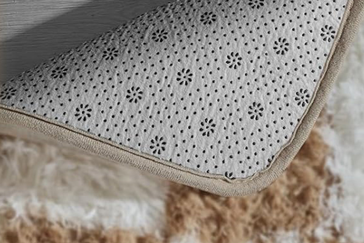 Checkered Plush Shaggy Rug Non Slip Carpet - Khaki