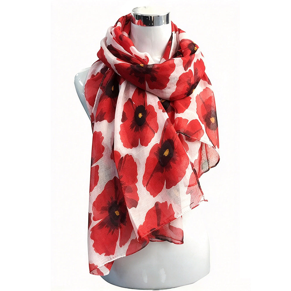 Vintage Floral Polyester Scarf Shawl for Travel and Sun Coverage - White