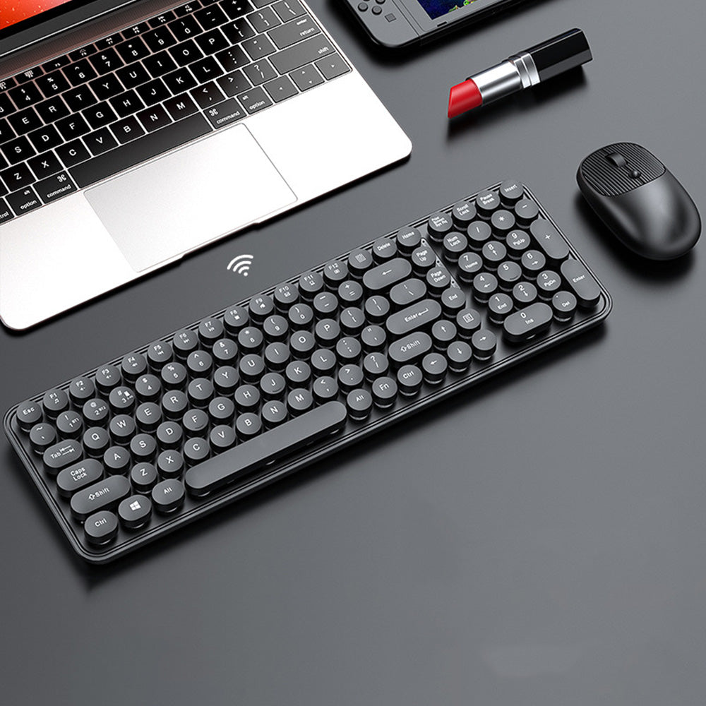 2.4GHz Wireless Keyboard And Mouse Combo With Round Key Caps-Black