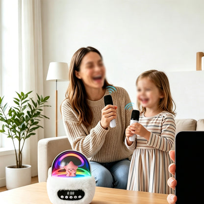 2 in 1 Portable Plush Speaker and Alarm Clock with Dual Mics - White