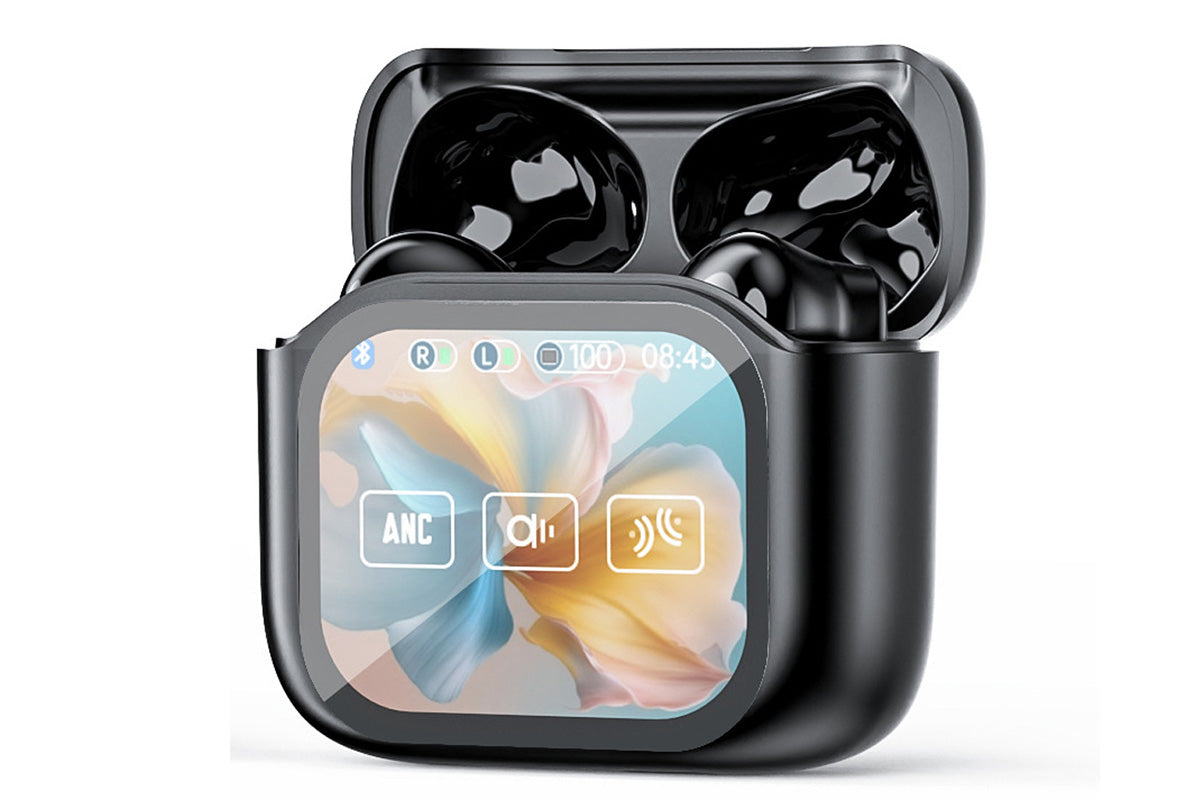 Bluetooth AI Translation Earbuds with LCD Touchscreen 150 Languages-Black