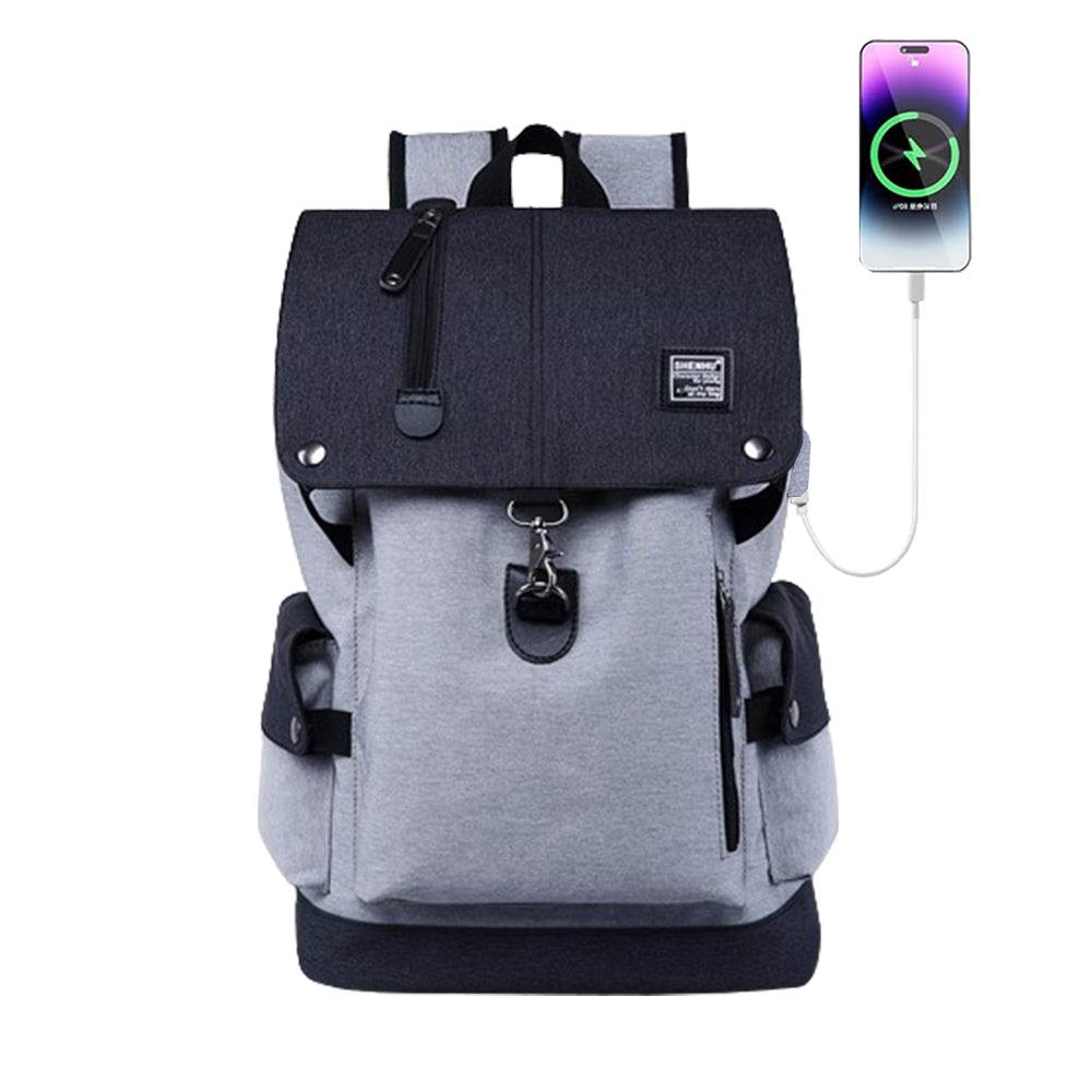 Large Capacity Anti-Theft Laptop Backpack Travel  School Bag with USB Charging Port Grey