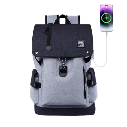 Large Capacity Anti-Theft Laptop Backpack Travel  School Bag with USB Charging Port Grey
